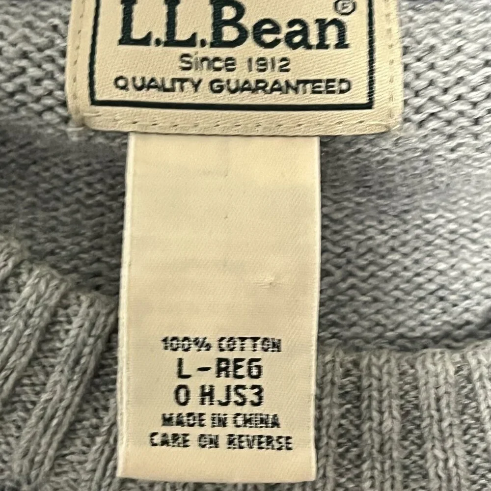 LL Bean Mens Thick 100%  Cotton Sweater L Gray Crewneck Preppy Normcore Heritage